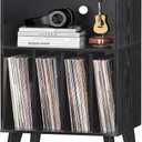 Lerliuo Record Player Stand, Black Turntable Stand Holds up to 160 Albums, Mid-Century Vinyl Storage Cabinet Table with Solid Wood Legs, Record Player Holder Dispaly Shelf for Bedroom Living Room, 18.1 X 15.7 X 34.2