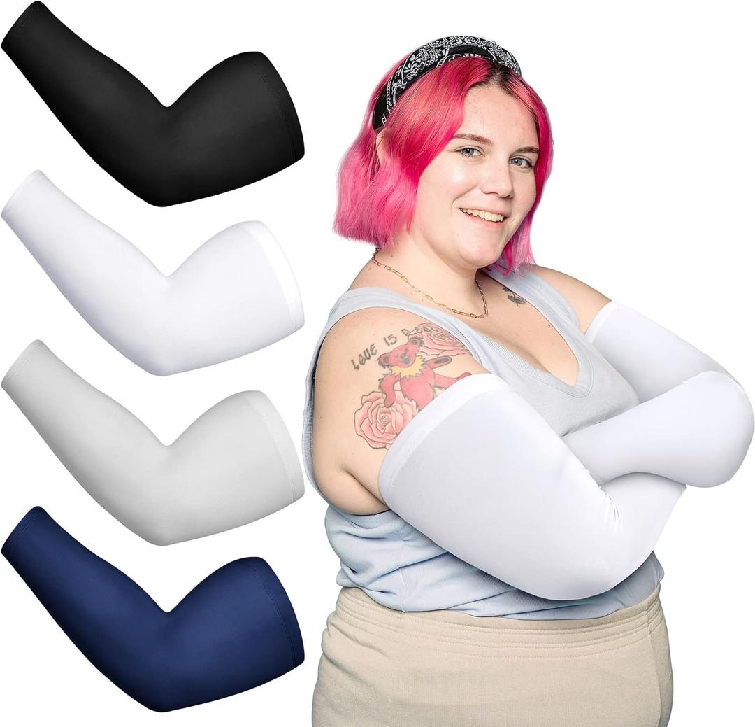 Chuarry 4 Pairs Plus Size Arm Sleeves for Women Men UV Sun Protection Cooling Ice Silk Arm Wraps for Flabby Arms (Cute Color)