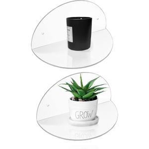 ROYALITA Small Acrylic Shelves Room Decor Floating Shelves (2-Pack, 8-inch Diameter) - Wall Mounted Display Stand for Plants, Toys, Makeup, and More - Ideal for Home and Office, Clear