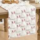 Artoid Mode White Soft Plush Faux Fur Jacquard Pink Ear Bunny Easter Table Runner, Spring Holiday Kitchen Dining Table Decoration for Home Party Decor 13x120 Inch