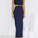 ANRABESS Women Summer One Shoulder Sleeveless Maxi Dress Cutout Sexy Bodycon Semi Formal Dinner Date Vacation Dresses Navy Blue Small