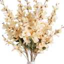 6PCS Champagne Delphinium Artificial Flower Lifelike Faux Larkspur Silk Flowers Plant 35.43'' Long Stem Blossoms Flowers for Tall Vase Floral Arrangements Home Table Wedding Decor(Champagne)