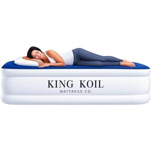 King Koil Luxury Twin Air Mattress with Built-in Pillow Top & Integrated High-Speed Patented Pump – 20" Inflatable Twin Blow Up Airbed for Camping, Home & Guests, Waterproof