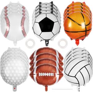 24 Pcs Sports Foil Balloon Set, 18 Inch Football Basketball Baseball Volleyball Golf Soccer Balloons All Sports Game Balloons for Birthday Baby Shower Sports Themed Party Decorations