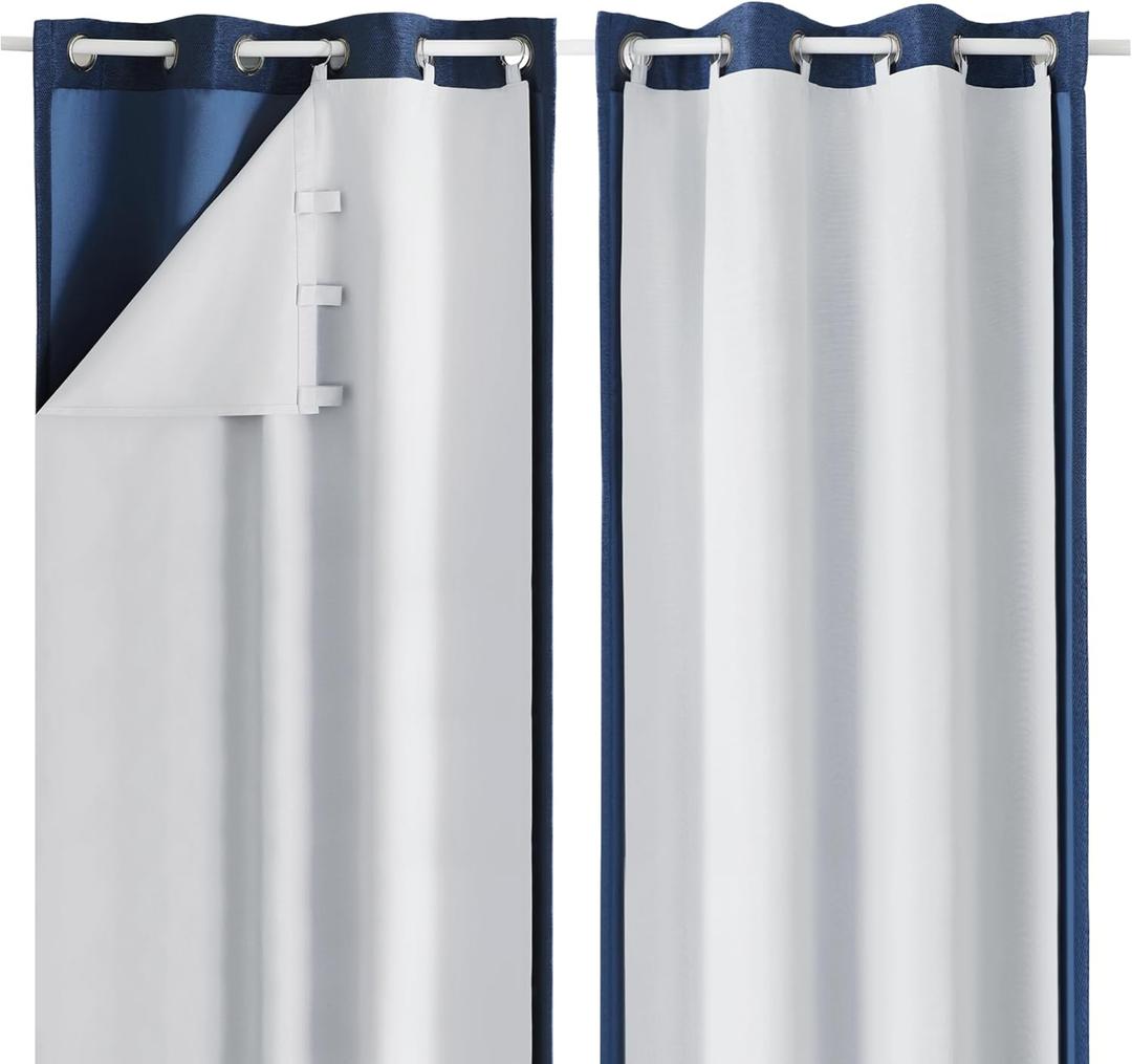 OWENIE 100% Blackout Curtain Liner 2 Panels Set for Bedroom Living Room, Greyish White Black Out Curtains Liner for 63 Inch Behind Curtains, Thermal Curtains for Summer Heat Liner, Each 40" Wx58 L