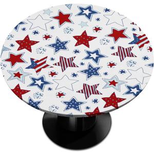 PJO Round Fitted Tablecloth Star Stripe Round Tablecloth with Elastic Edge 4th of July Circular Table Cover Waterproof Wipeable Table Cloth, Fits Tables up to 60 in Diameter