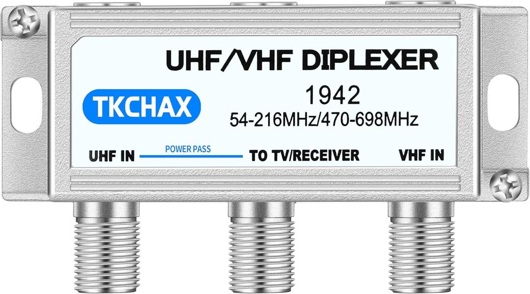 UHF/VHF TV Antenna Combiner & Diplexer: Eliminate Rotators, Merge 2 Antennas into 1 Coax Output - Weatherproof for Harsh Outdoor/Indoor Installation