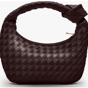 Knotted Woven Leather Handbags Tote with Detachable Bow For Women, Trendy Hobo Dumpling Purse Bag 2024 Dark Purple