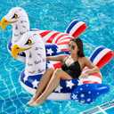 2 Pack American Flag Inflatable Eagle Pool Float-45 Inch 4th of July Large Swim Tube Rings 250th Anniversary Red White & Blue Floating Raft for Summer Lake Beach Pool Party Ride