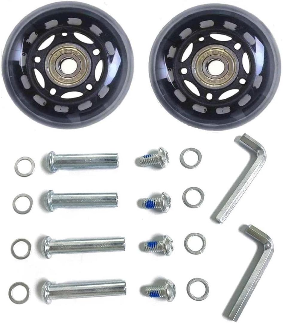 LOTOWELZON 2pcs Luggage Suitcase Replacement Wheels, 50/64/70/75/84/90mm Rubber Inline Roller Skate Wheels with 8mm(0.31") ABEC-7 608ZZ Bearings Repair Kits (Black&Clear)