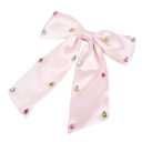 Glamorous Pastel Pink Satin Bow Hair Clip with Multi-Color Rhinestones, Pack of 4