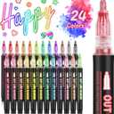 24-Color Metallic Outline Markers for Kids - Double Line Glitter Pens for Drawing, Cards & Crafts