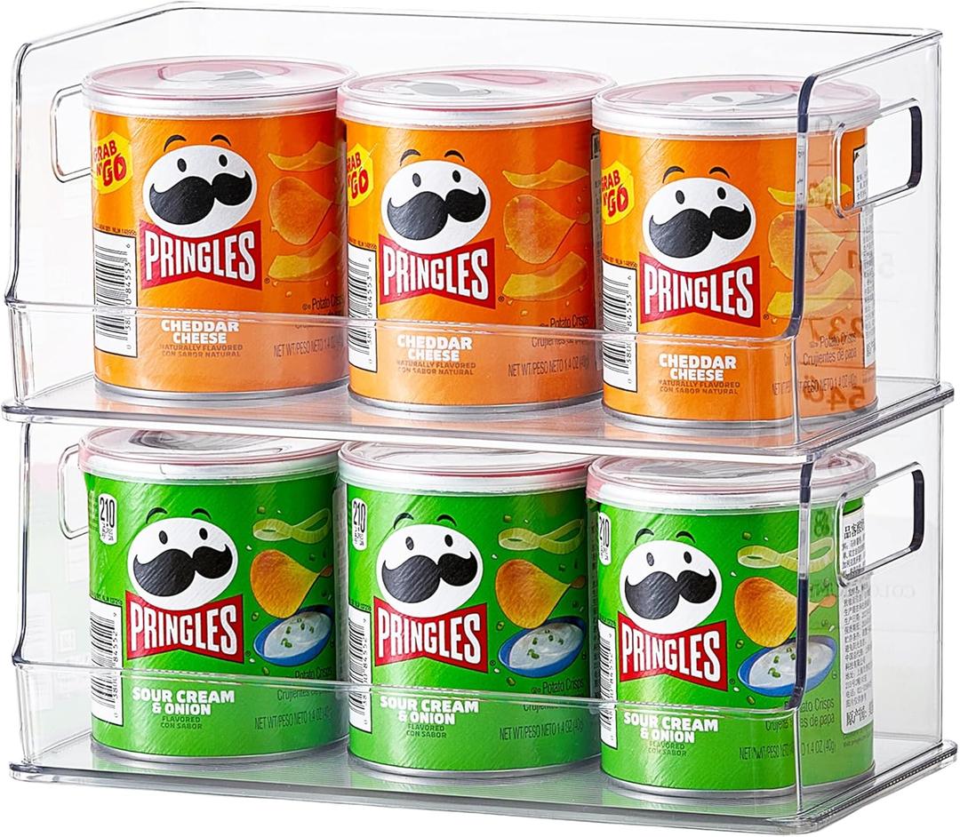 vacane 10" Wide Stackable Pantry Organizer Bins Open Front, Plastic Chip Organizer for Pantry Food Storage Basket for Countertops, Kitchen, Bathroom, 2 Pack