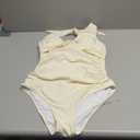 SUUKSESS Women Sexy Tummy Control One Piece Swimsuits Halter Push Up Bathing Suits (Medium, #1 Beige White)