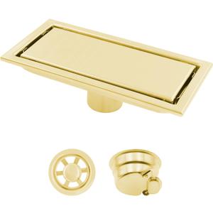 Linear Shower Drain,ULIFESTAR Stainless Steel Tile Insert Grate,Long Channel Rectangular Floor Drain,1PC Floor Drain with Removable Square Hole Panel (Gold, 10 * 20 * 5.8cm/3.93 * 7.87 * 2.28")