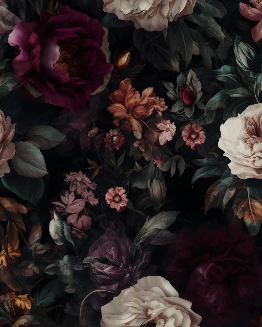 Dark Floral Peel and Stick Wallpaper Boho Leaf Contact Paper Dark Rose Removable Self Adhesive Waterproof Wall Paper for Cabinet Drawers Wall Decor Renter Friendly 17.5''x118.1'' (Black&Pink)