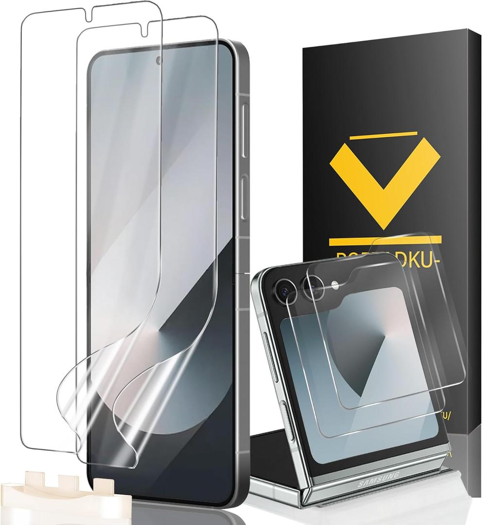4 Pcs Screen Protector for Samsung Galaxy Z Flip 6 [Phone Case Friendly] 2 Main TPU Film + 2 Externa Tempered Glass, No Bubbles, Easy Installation with Alignment Tool, For Z Flip 6 Screen Protector
