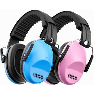 Ear Muffs for Noise Reduction: EM100 27.4SNR Kids Noise Cancelling Headphones with Adjustable Headband - Adults Kids Ear Protection for Monster Truck Concert Autistic Sensory 2PACK (Blue and Pink)