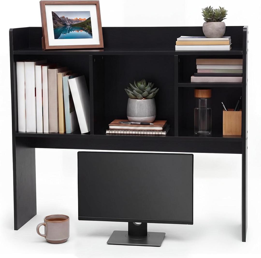 Vercraft Dorm Desk Hutch Wood Desktop Bookshelf 32.4x27.6x8'',Black, 32.4 x 27.6 x 7.9 inches