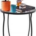 Fashion&cool Outdoor Side Tables, Weather Resistant Metal Patio Side Table, Small Round Outdoor End Table Side Table for Patio Yard Porch Balcony Garden Bedside, Plant Stand for Indoor Outdoor