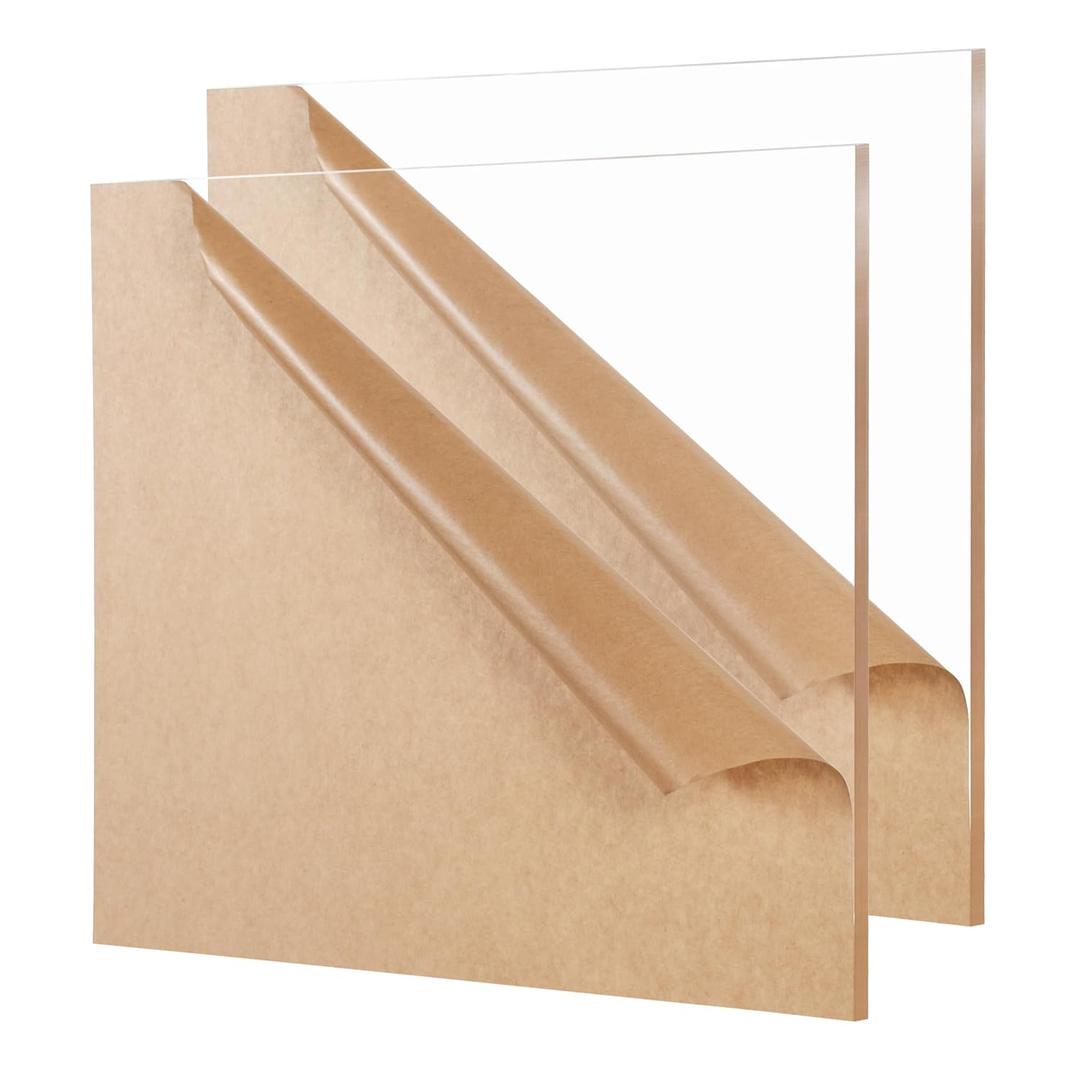 KAITELA Clear Acrylic Sheet 12" x 12" Cast Plexiglass Square 1/4" Thick (6mm) for Craft Projects, Wedding Sign, Laser Cutting, Engraving, Home Decor, Pack of 2