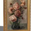 Framed Vintage Gold Ornate Blush Pink Roses Canvas Wall Art, Green Vase Bouquet French Country Rustic Still Life Oil Painting Poster Print, Wall Decor Artwork for Living Room Bedroom Home Decoration (16"L x 12"W)