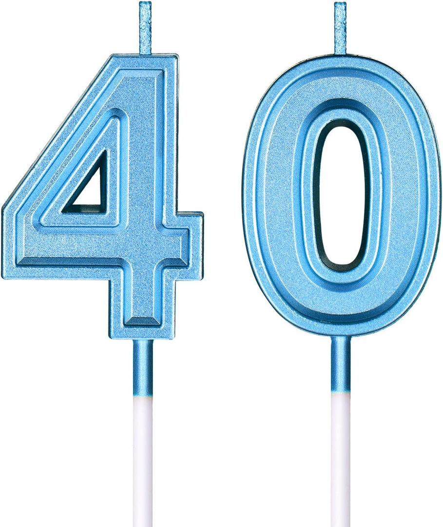 40th Birthday Candles, Number 40 Candles, Happy Birthday Cake Topper Numeral Candles Decoration for Men Women Birthday Party Wedding Decoration Anniversary Celebration Supplies Theme Party (Blue)