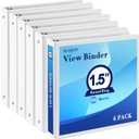 SUQJOY 1.5-Inch 3-Ring Binder with Pockets, 1-1/2 Clear View Binders,PVC Free, White Binder Holds up to 325 Sheets US Letter Size, Perfect for School,Office and Home(6 Pack)