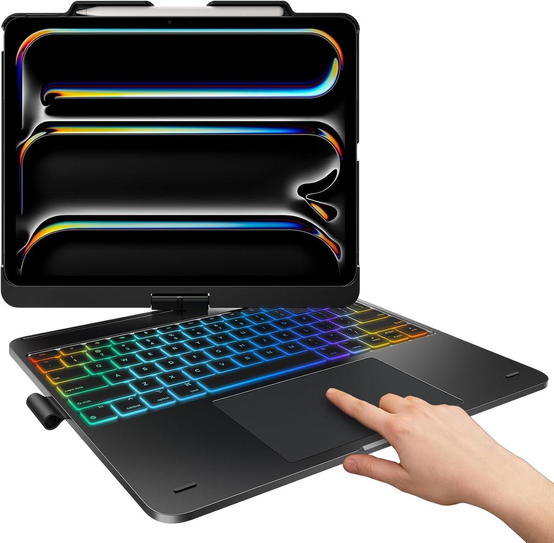 typecase Keyboard Case for iPad Pro 13 (M4) & iPad Air 13 (M3/M2, 2025/2024), Trackpad, 360 Rotatable, Wireless, 11-Colors Backlit for iPad Pro 12.9(6th/5th/4th/3rd Gen), Dark Black (Dark Black)