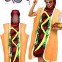 2 Pcs Halloween Hot Dog Costume with Funny Makeup Glasses Unisex Adult Hotdog Costume Fancy Dress for Cosplay Carnival Party XS