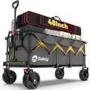 Sekey 48''L Collapsible Foldable Extended Wagon with 660lbs Weight Capacity, Heavy Duty 300L Folding Utility Garden Cart with Big All-Terrain Beach Wheels & Drink Holders. Grey