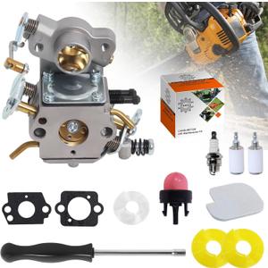 Podoy P3314 PP4218A Carburetor Rebuild Kit for Poulan Pro Chainsaw P3416 P3816 PP4218 PR4218 P4018, Compatible with 35cc 42cc Craftsman Chainsaw, Replace Walbro WT Carb, Includes Fuel Line