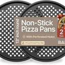 Bakken- Swiss Non-Stick Pizza Pan with Holes - 13-Inch Perforated Pizza Crisper Carbon Steel Pizza Pan - 2 Round Pizza Trays - PFOA PFOS and PTFE Free