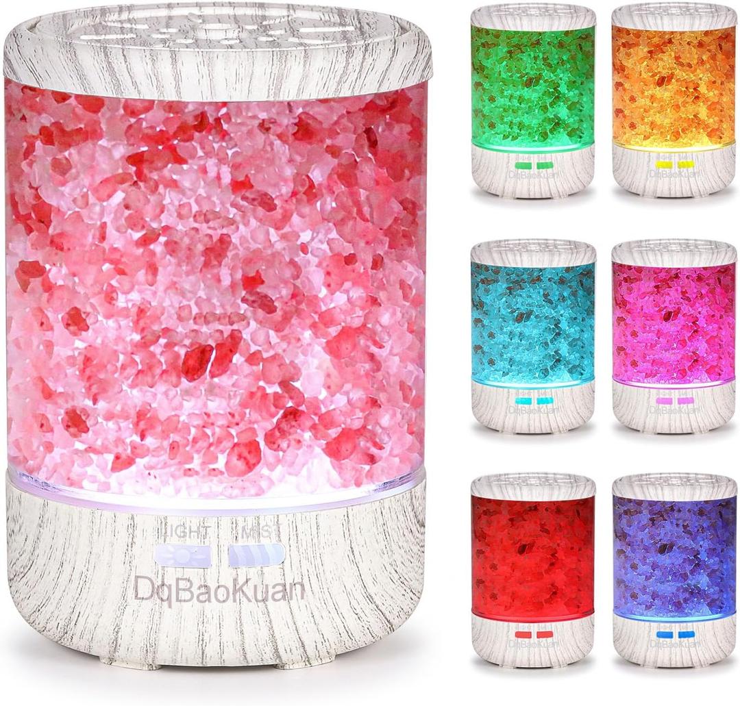 Essential Oil Diffuser, Aromatherapy Diffuser, 100% Natural Himalayan Salt Lamp, Ultrasonic Cool Mist Humidifier 3 in 1 for Small Room Home Office, 7 Colors Changing LED Night Lights,120ml (White)