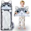 Kid Sleeping Bag with Pillow - Larger Nap Mat - Plush Slumber Bag for Boys Girls Daycare Preschool Kindergarten Birthday Gift Travel Sleepover Ages 3-12 Years