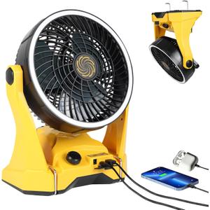 Fan Compatible with DeWalt 20V Battery Portable Jobsite Camping Fan with Infinite Speed Control USB-C and USB Charging, Hook, Handle 270 Tilt 4.5H Max Runtime for Outdoor Use Battery Not Included
