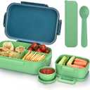 Homestockplus Wheat Straw Kids Bento Box, Leak-Proof, Microwave Safe, 5-Compartment, 8.3" x 5.3" x 2.1" (Small, Blue and Green)