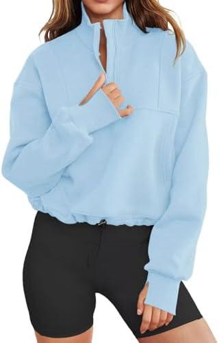LEEDYA Women Long Sleeve Half Zip Sweatshirts Fall Oversized Trendy Hoodies Casual Thumb Hole Pullovers Y2k Clothes S