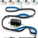 No Pull Dog Leash for Large Dogs  6ft Highly Reflective Bungee, Heavy Duty Leash for Large Dogs, 4 Padded Handles, Strong Carabiner Clip & Rings, Includes Poop Bag Holder & Treat Pouch (Royal Blue)