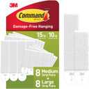 Command Picture Hanging Strips, 16 Pairs: 8-Medium, 8-Large Pairs, Easy to Open Packaging (White)