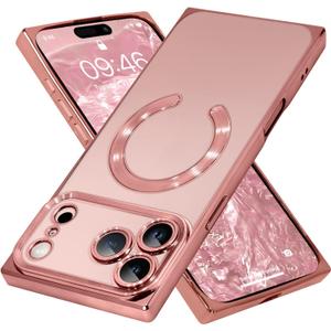 ZIYE Clear Magnetic Case for iPhone 17 Pro Case, Compatible with MagSafe, Luxury Slim Soft Shockproof Support Wireless Charging Phone Cover for Women Girls Girly-Rose Gold