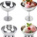 Hapivida 4Pcs Dessert Cups, Stainless Steel Reusable Serving Ice Cream Bowls Round Footed Sauce Bowls Yogurt Snack Candy Sundae Cup Wedding Birthday Party Decoration