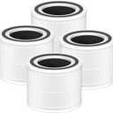 240 Replacement Filter Compatible with 240 Air Purifier, 3-in-1 High-Efficiency Filtration with Activated Carbon for Air Pollutants, Odor and Smoke, 4 Pack, White