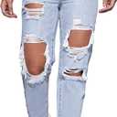 Floerns Women's Ripped High Waist Boyfriend Jeans Distressed Stretchy Denim Pants (Blue, S)