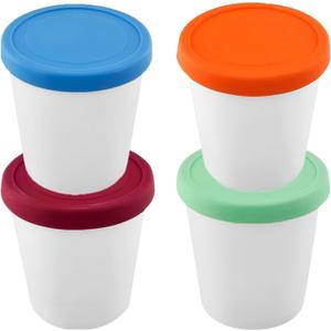 32 Oz Ice Cream Containers for Homemade, Ice Cream Containers with Silicone Lids Leak-Free, Reusable Ice Cream Storage Containers for Freezer Chocolate Sorbet, (4 Pack - 1 Quart Each)