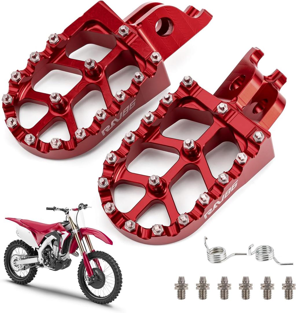 Dirt Bike Foot Pegs with Springs, Aluminum CNC, Pedals Rests for CR125/250 02-07, CRF150R 07-19, CRF250R 04-19, CRF250X 04-19, CRF450R 02-19, CRF450RX 17-19, CRF450X 05-19 (Red)