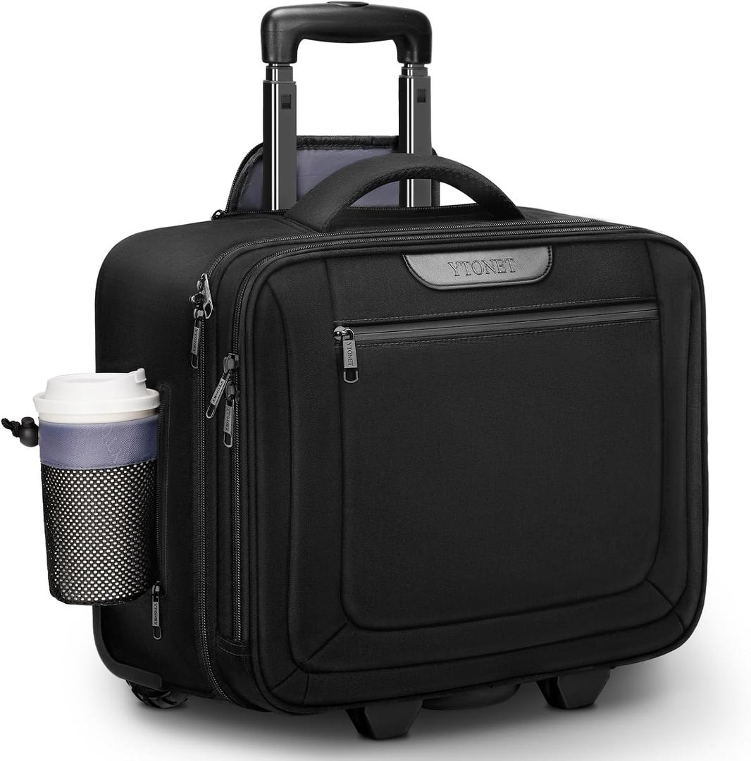 Ytonet Rolling Laptop Bag, Rolling Briefcase for Men Women with Cup Holder, 17.3'' Carry On Water Resistant Laptop Bag with Wheels, Overnight Roller Computer Bag for Work Travel Business College, Large