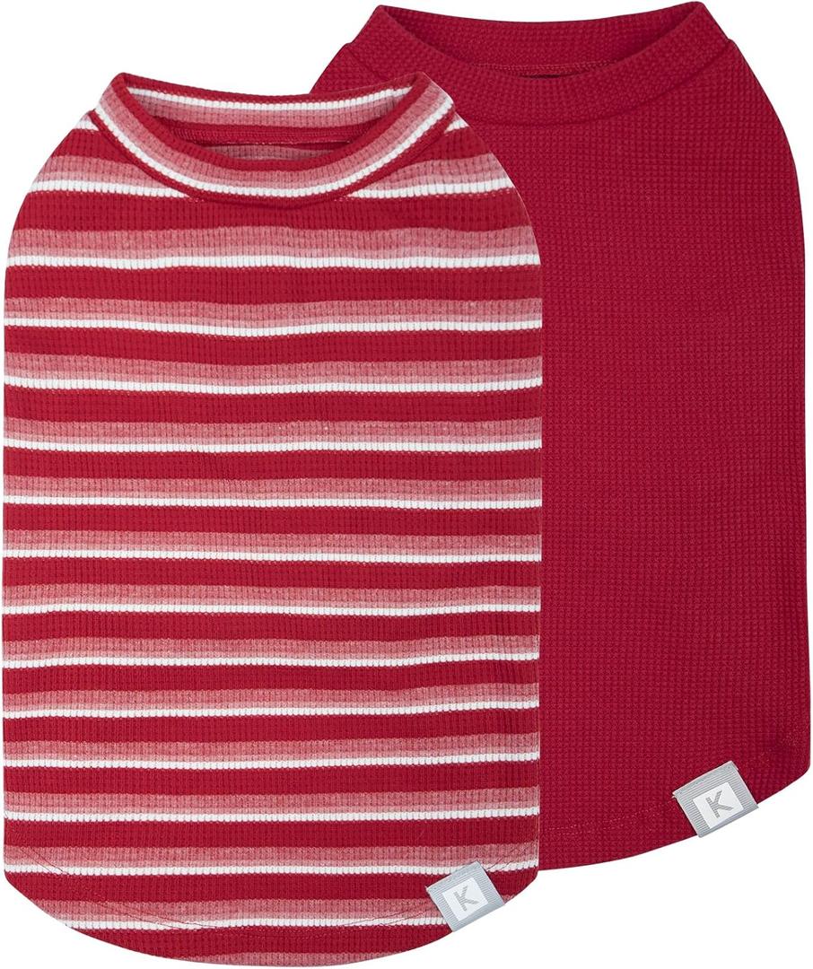 KYEESE 2Pack Waffle Dog Shirts for Small Dogs Stretchy T-Shirts Lightweight Tank Top Sleeveless Striped Vest Breathable Cat Tee, Medium, Red+Striped (Medium (7-11lbs))