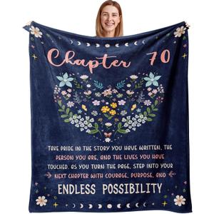 Julazy 70th Birthday Gifts for Women Men, Happy 70th Birthday Decorations Blanket 50"X60", Meaningful 70 Year Old Birthday Gifts for Mom Sister Woman Friend, Gift for 70 Year Old Woman