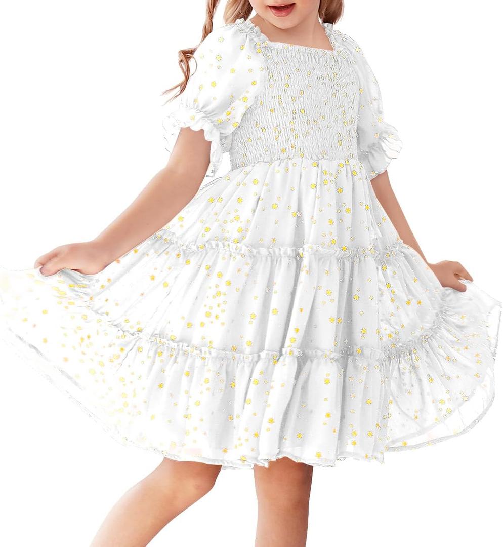 Girls Dresses Kids Stars Midi Dress Mid Night Toddler Short Sleeve Casual Fashion Clothes Flowy Outfits (11-12 Years)